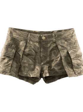 H&M HM 亮泽织纹墨绿色带兜裙裤超短裤