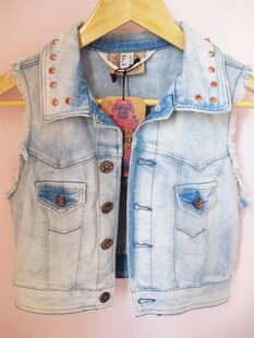 Bershka做旧水洗蓝牛仔短款牛仔背心无袖坎肩