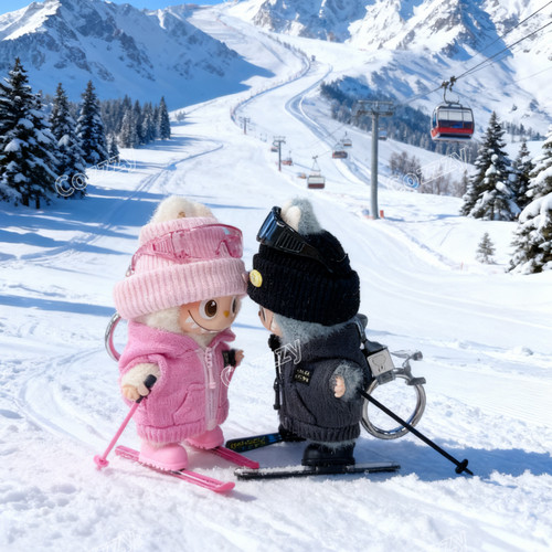 Labubu4.0双板滑雪系列娃衣10cm 冷帽卫衣滑雪搪胶盲盒拉布布娃衣