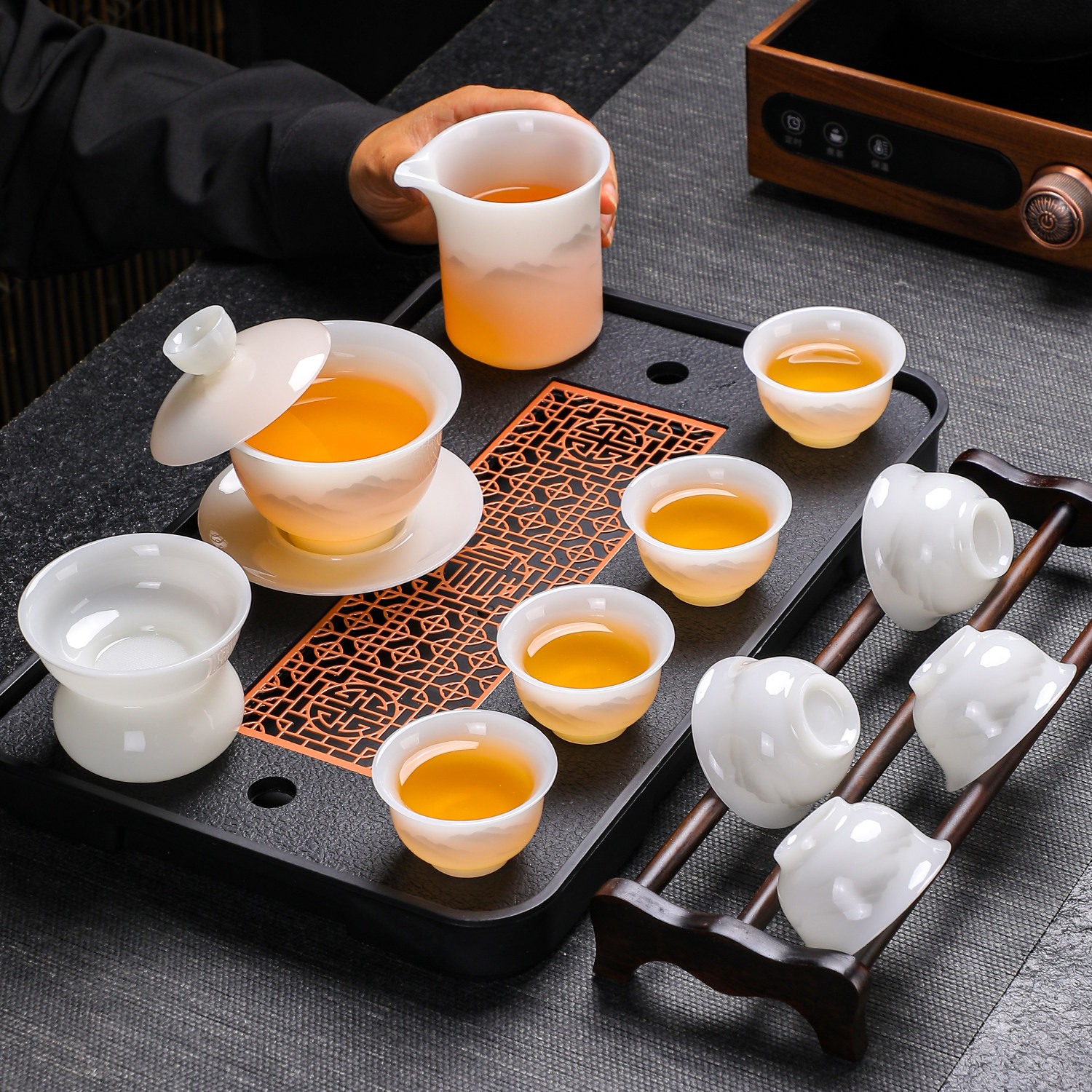 高端冰种猪油白瓷盖碗功夫茶具