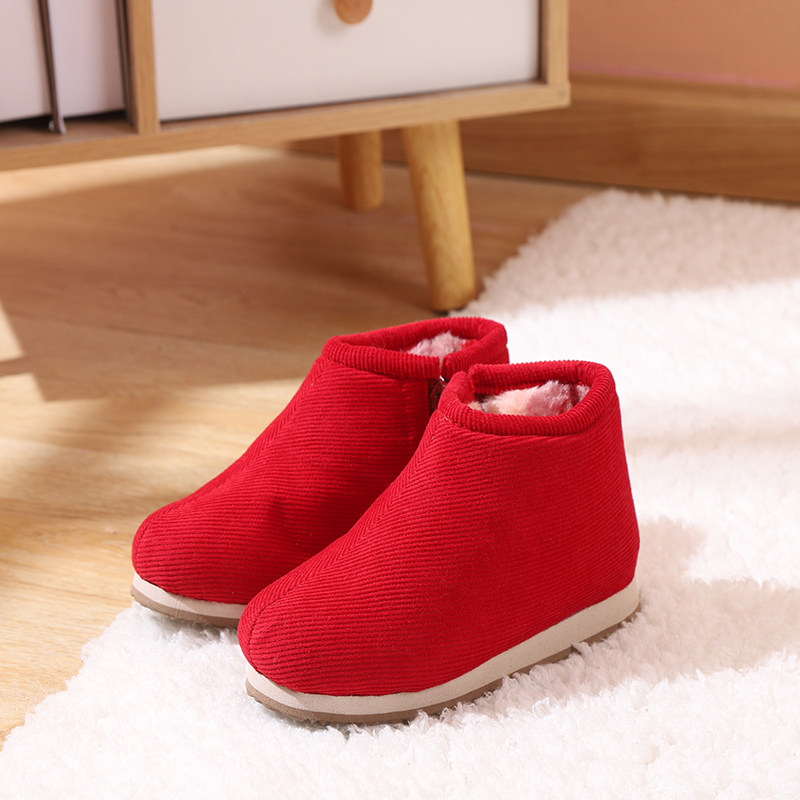 儿童棉鞋女童新款防滑宝宝冬暖鞋毛毛鞋冬季加厚加绒男童手工棉鞋