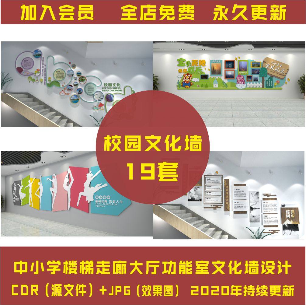 2020年中小学走廊楼梯大厅功能室文化墙设计文化墙源文件x25
