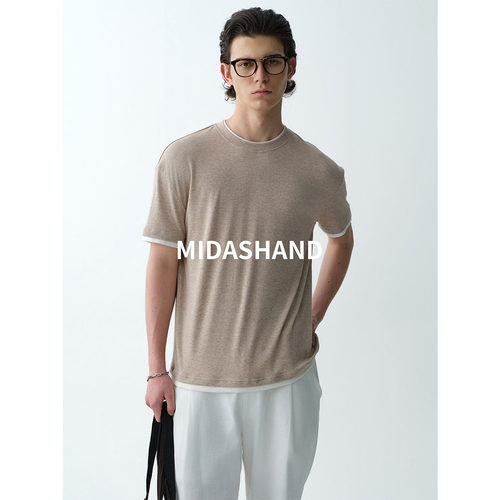 MIDASHAND撞色假两件短袖T恤
