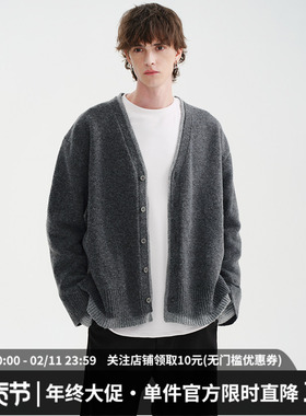 MIDASHAND 25aw1200g重磅撞色v领羊毛开衫毛衣假两件简约宽松外套