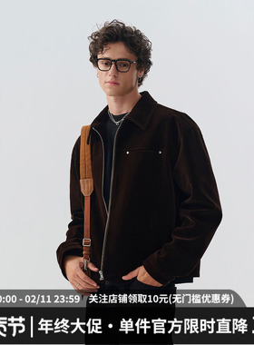 吴俊霆同款丨MIDASHAND 丝绒琥珀夹克外套男秋季老钱翻领重工上衣