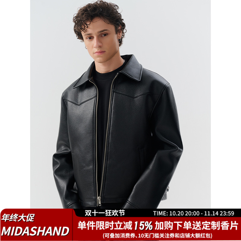 MIDASHAND 美式pu皮夹克秋季痞帅翻领皮衣外套休闲机车服男女同款