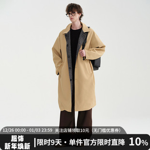 MIDASHAND 百搭休闲外套正反两穿 25aw宽松纯色拼接格子风衣中长款