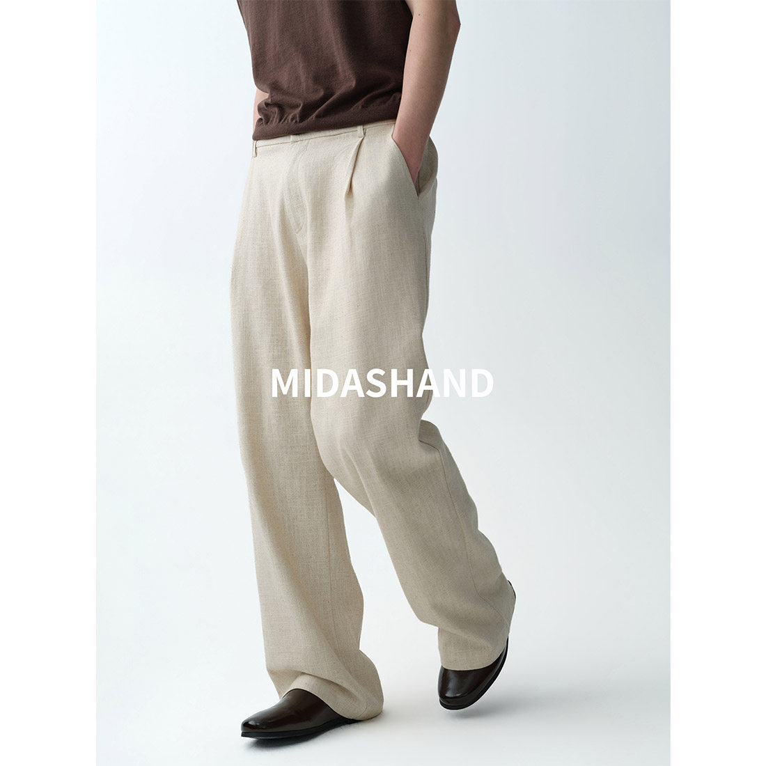 MIDASHAND 26ss老钱亚麻西裤男夏季奢华慵懒宽松透气直筒休闲长裤