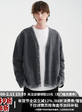 MIDASHAND 25aw1200g重磅撞色v领羊毛开衫毛衣假两件简约宽松外套