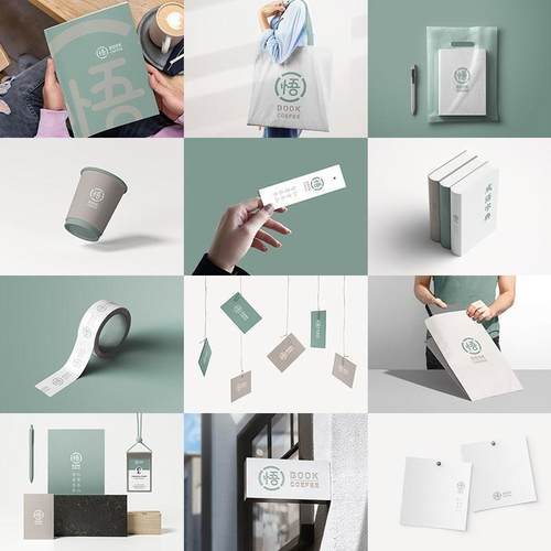 文艺品牌VI提案logo效果图展示文创书店智能设计贴图样机PSD素材