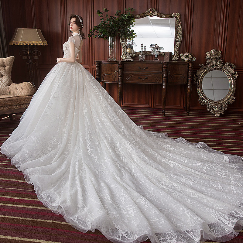 婚纱礼服女2019新款新娘森系超仙梦幻拖尾奢华主婚纱裙简约冬季