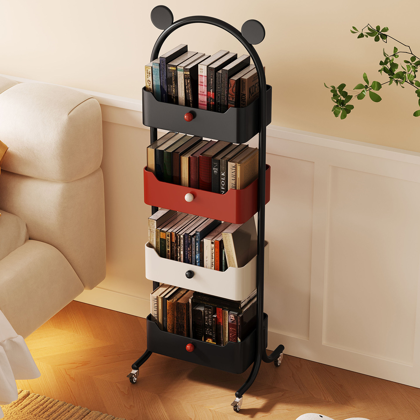 儿童旋转铁艺书架客厅落地立式书柜置物架不占空间窄柜多层绘本架