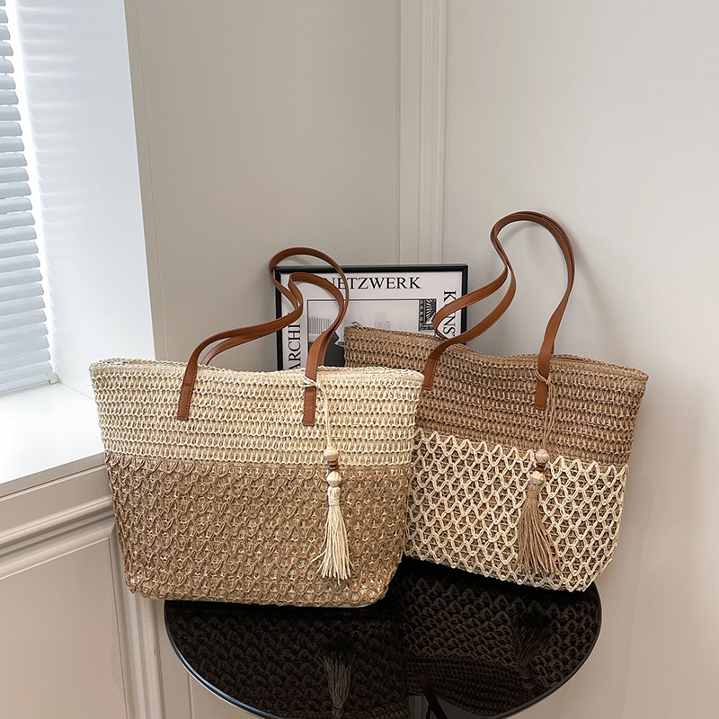 2026新款镂空编织包大容量时尚撞色手提单肩草编包休闲女包沙滩包,箱包皮具/热销女包/男包,编织包,淘宝优惠券,粉丝福利购,淘宝优惠卷