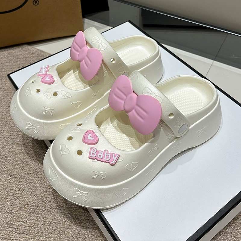 2025洞洞鞋女玛丽珍拖鞋夏季厚底软底防滑包头蝴蝶结时尚EVA凉拖