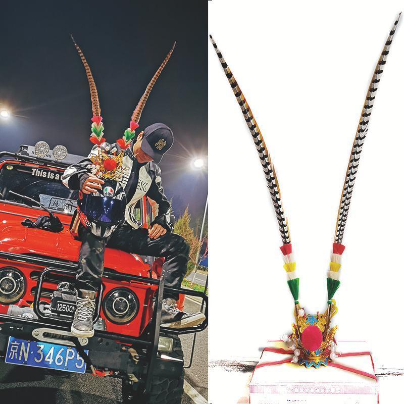 齐天大圣头盔装饰孙悟空紫金冠一米翎毛摩托车机车男炫酷骑士头盔