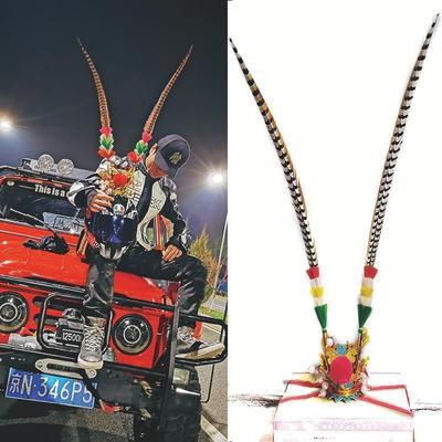 齐天大圣头盔装饰孙悟空紫金冠一米翎毛摩托车机车男炫酷骑士头盔