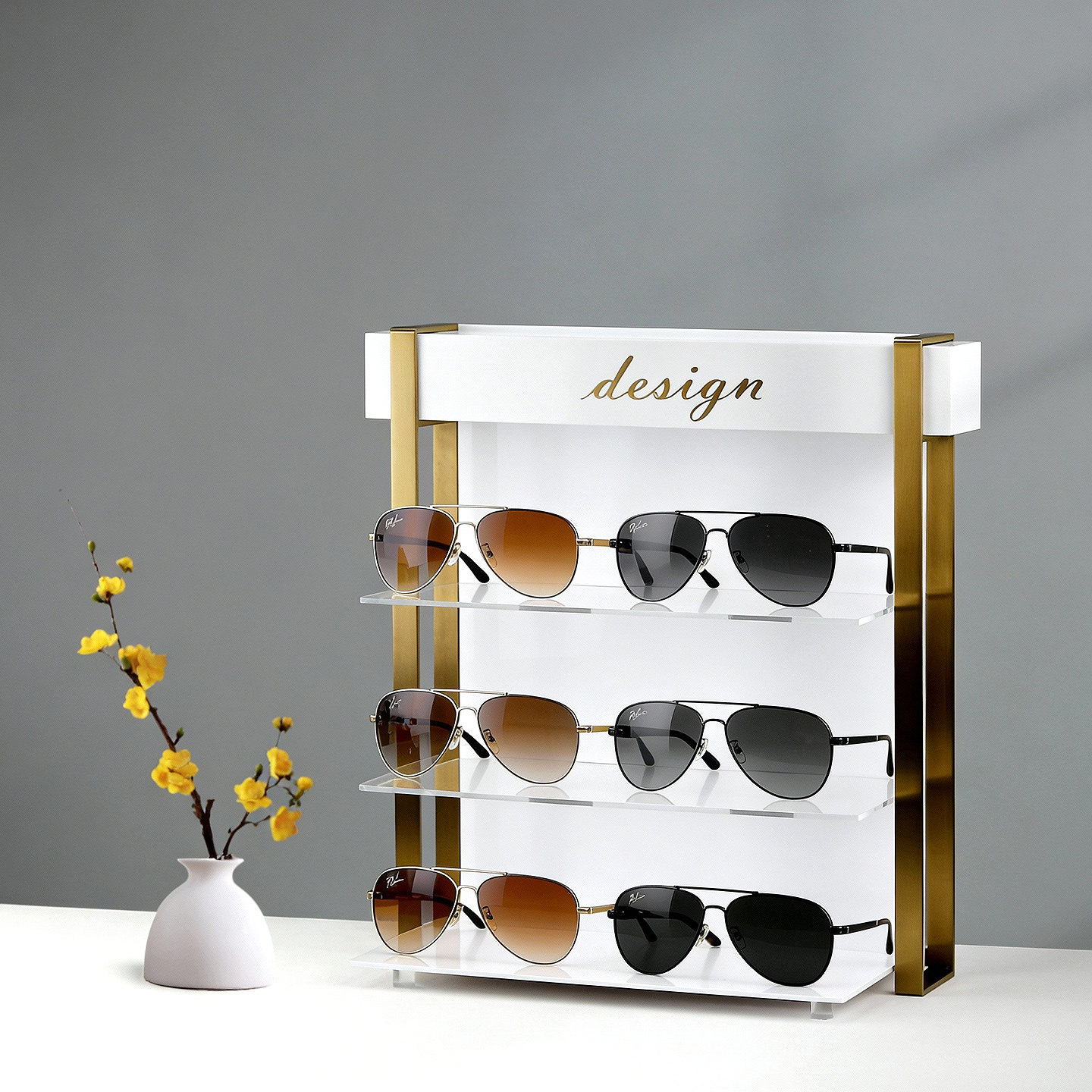 眼镜店精品金属拉丝展示架柜台陈列架子墨镜收纳盒太阳镜支架