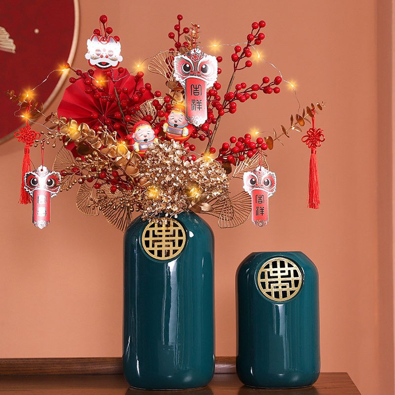 春节喜庆氛围布置插花仿真花发财果新年家居装饰品电视柜寓意好物