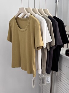 宽松显瘦百搭洋气上衣 t恤女夏季 特大码 胖mm300斤水滴U领正肩短袖