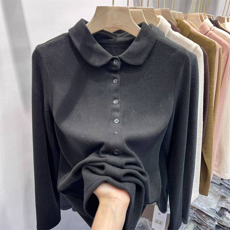 加肥特大码300斤娃娃领德绒打底衫女秋冬加厚保暖内搭长袖t恤上衣