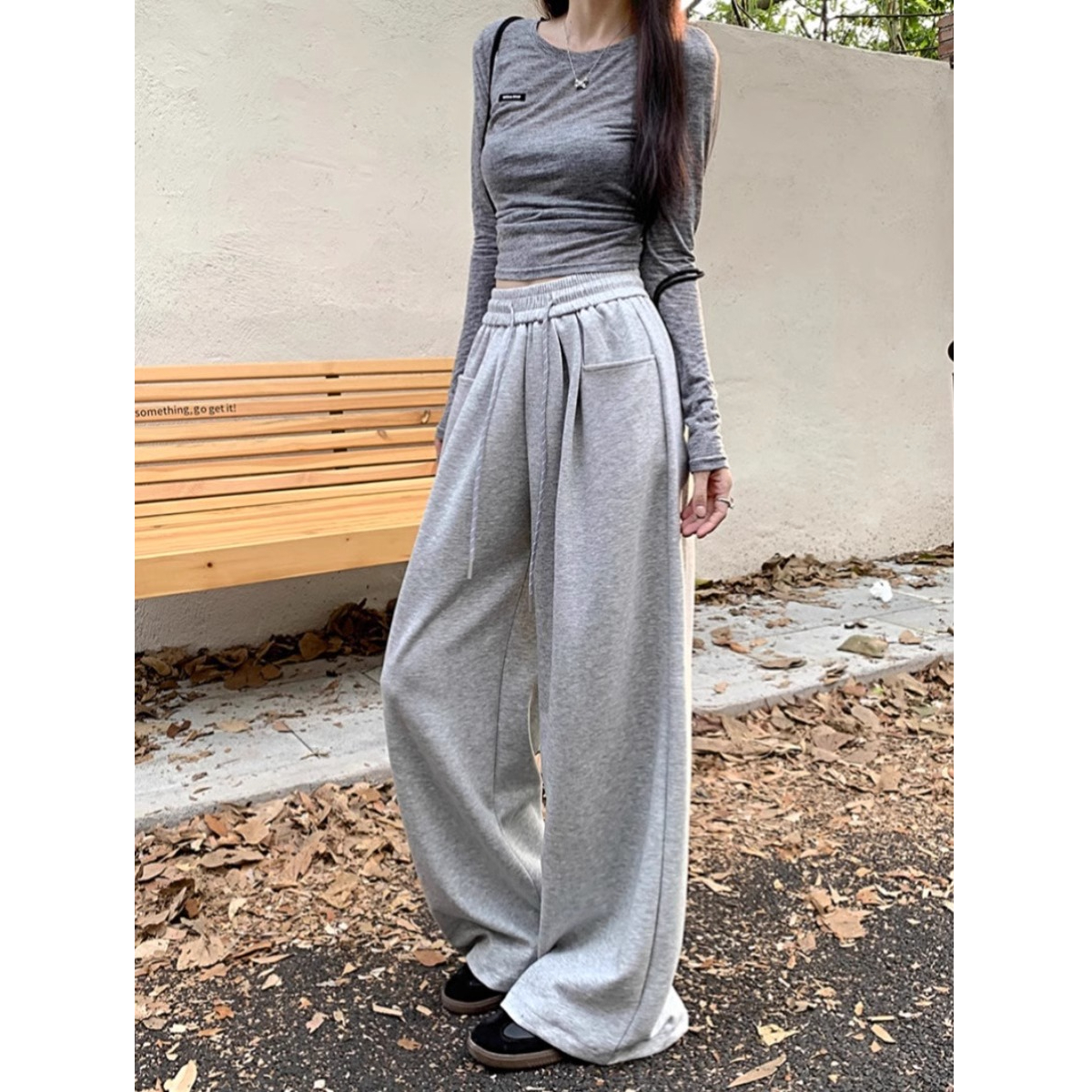 休闲裤女松紧腰抽绳阔腿裤300斤