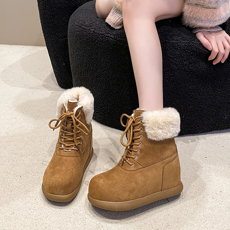 新款冬季保暖鞋系带毛毛棉靴