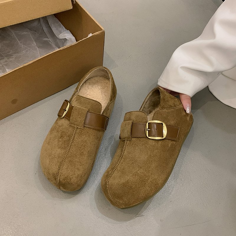 加绒棉鞋厚底一脚蹬乐福鞋