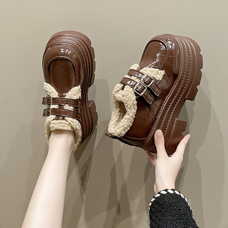 超高跟女鞋厚底乐福鞋2025冬季新款棕色小皮鞋加绒保暖英伦风棉鞋,女鞋,深口单鞋,淘宝优惠券,粉丝福利购,淘宝优惠卷