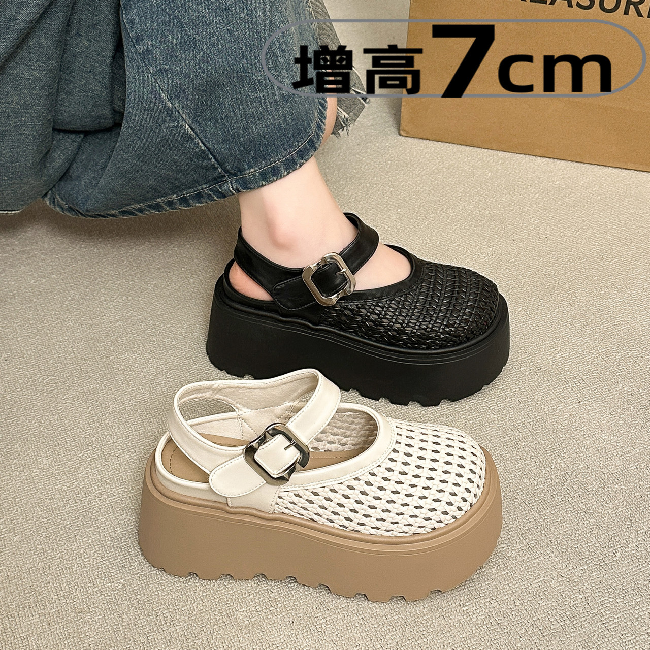厚底增高包头凉鞋女款夏季配裙子2026新款编织小个子显高罗马凉鞋