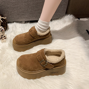 全包勃肯鞋女冬季加绒2026新款厚底7cm增高乐福棉鞋小个子松糕鞋