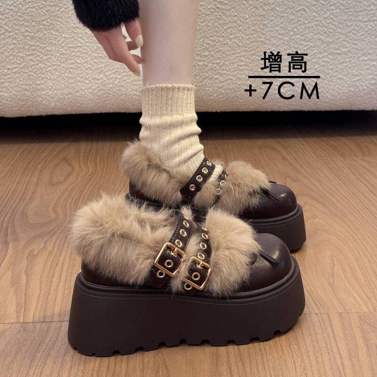 复古风毛毛鞋加绒玛丽珍鞋