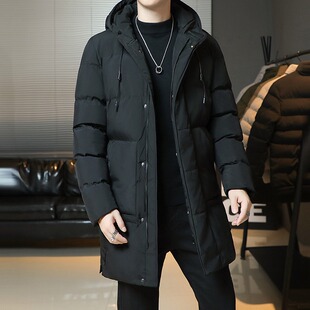 秋冬中长款棉衣男大码韩版修身连帽棉服加厚保暖外套户外风衣