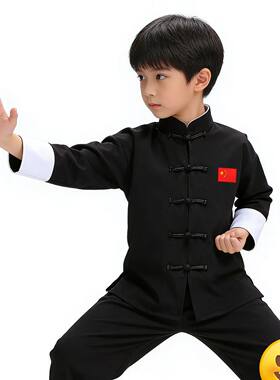 中国风儿童唐装男童武术服装夏季盘扣太极练功服青少年舞蹈训练服