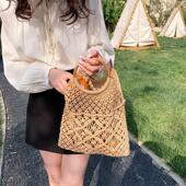 手工编织手提草包夏海边度假包法式 沙滩包包女森系镂空草编网兜包