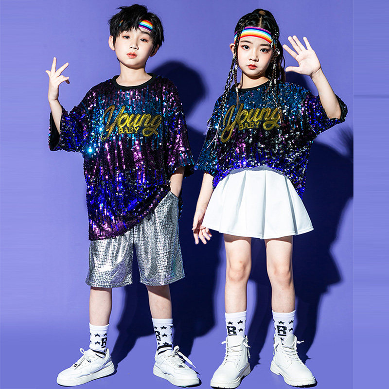 儿童街舞潮服男童服装架子鼓表演服少儿女童亮片嘻哈套装演出服