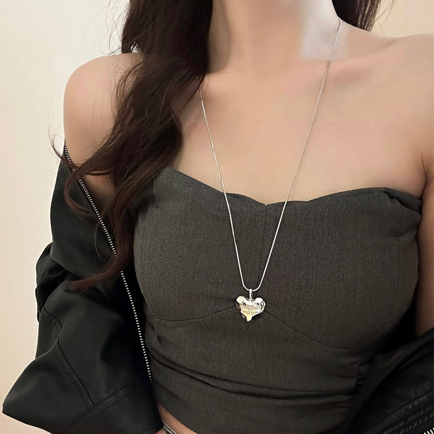 爱心银饰吊坠抽拉式项链女