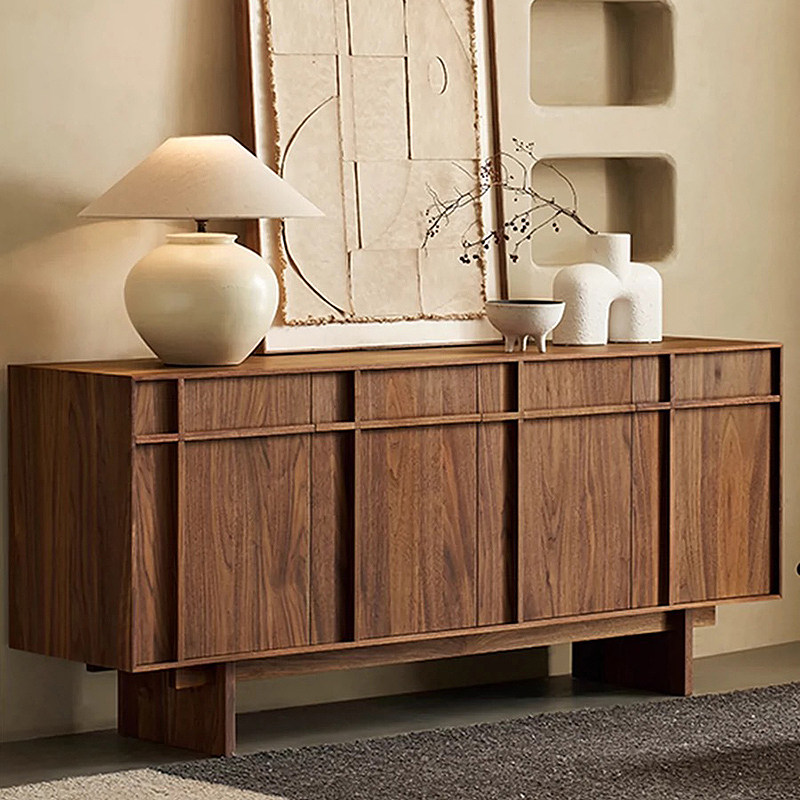 实木餐边柜侘寂风外骨骼线玄关柜储物柜黑胡桃客厅收纳中古半高柜