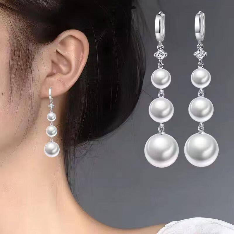 正品珍珠纯银耳饰女长款气质瘦脸耳坠耳钩防过敏纯银耳环闺蜜礼物