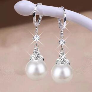 S925女纯银耳环珍珠耳环韩国气质网红长百搭耳坠简约防过敏耳饰品