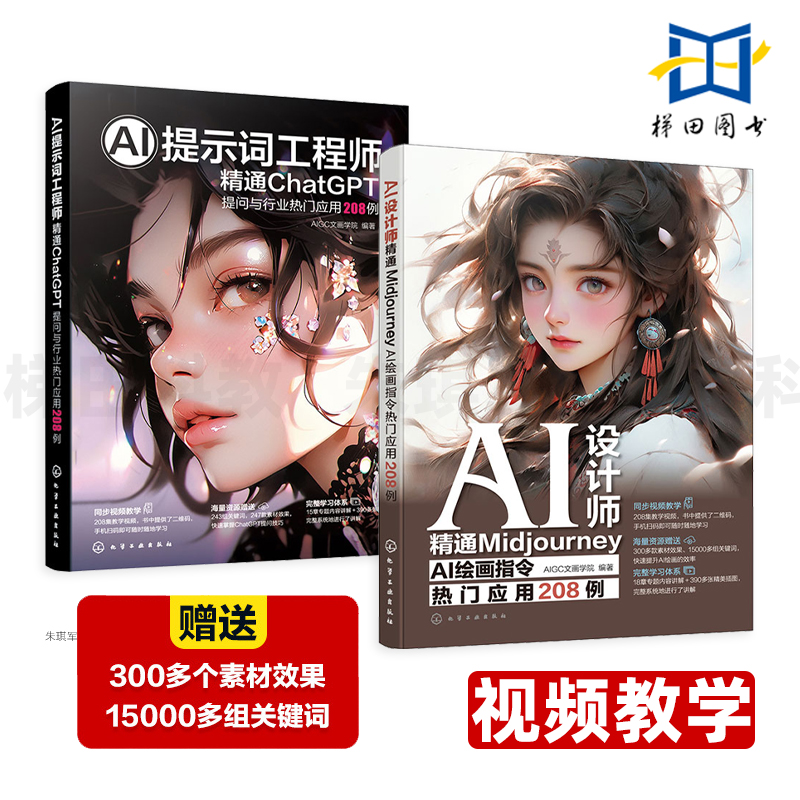 【教学视频】2册 AI设计师-精通Midjourney AI绘画指令热门应用208例+AI提示词工程师-精通ChatGPT提问与行业热门应用208例 关键词
