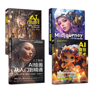 AI绘画教程4册 Stable Diffusion技巧与应用 Midjourney人工智能AI绘画教程 娱乐商用 SD软件 关键词文案绘图插画设计AIGC书籍虚拟