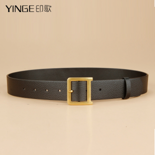 腰带女宽配裤 百搭牛仔裤 子 皮带D字扣真皮纯牛皮时尚 印歌黑色女式