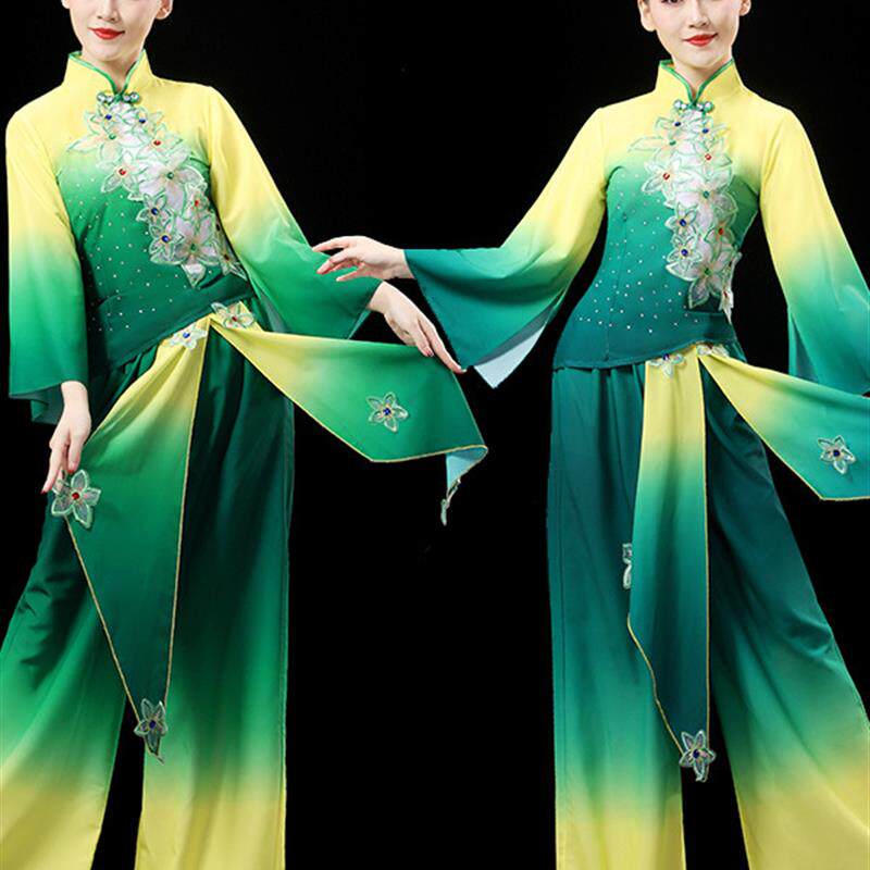 秧歌服演出服套装2025年新款秋冬绿色手绢舞蹈服艺考中国风扇子舞