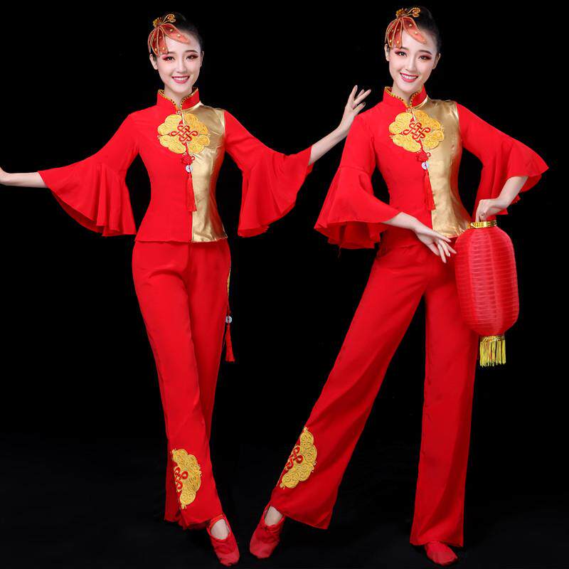 新款扇子腰鼓服古典舞演出服女中国风广场舞套装秧歌舞蹈服装成人