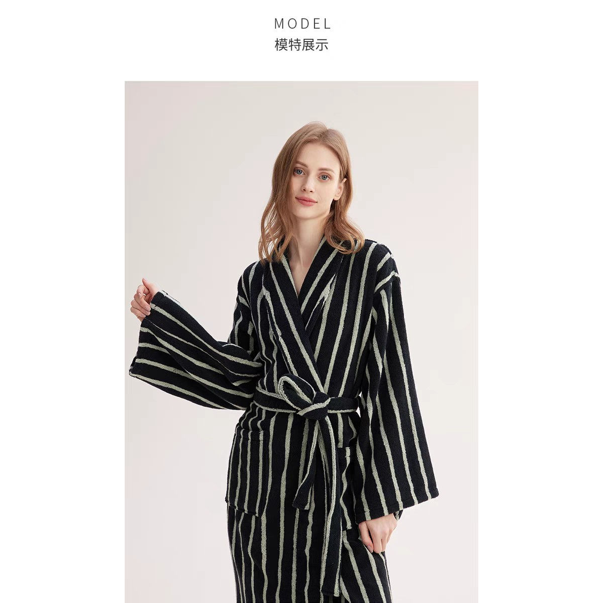 出口品牌捡漏！无捻纱色织提缎大提花全棉浴衣星级酒店浴袍