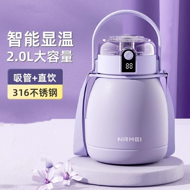 大肚保温杯女2025新款316儿童学生水杯大号大容量2000ml吸管水壶