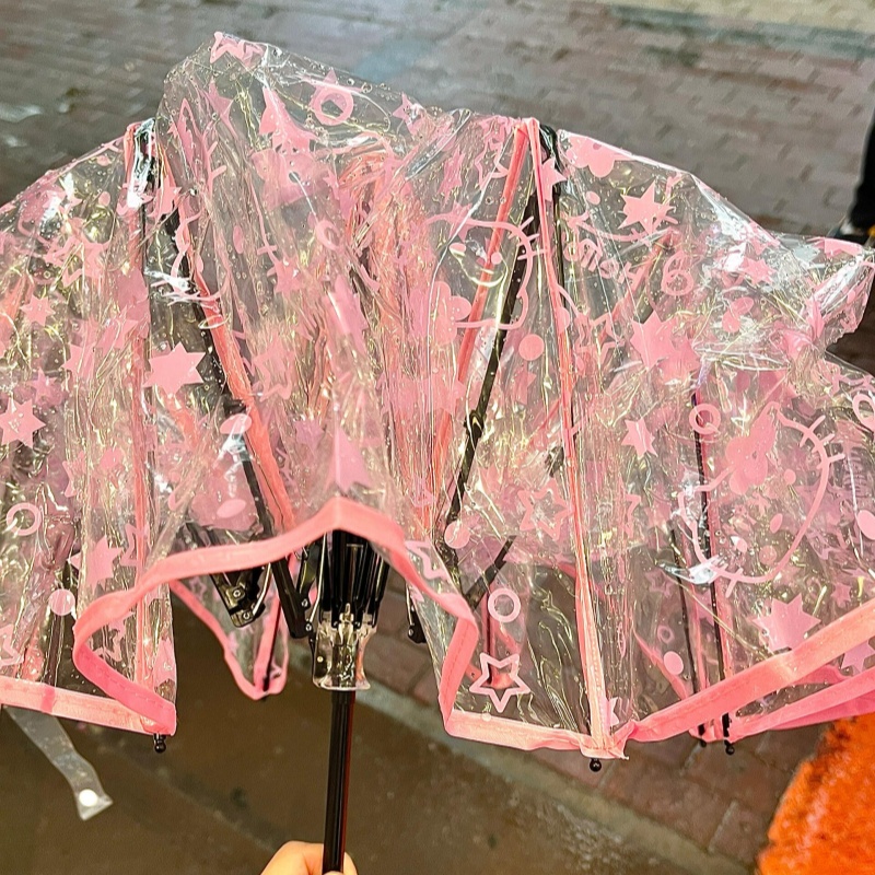 雨伞女生高颜值凯蒂猫透明长柄雨伞2025年新款学生上学专用便携