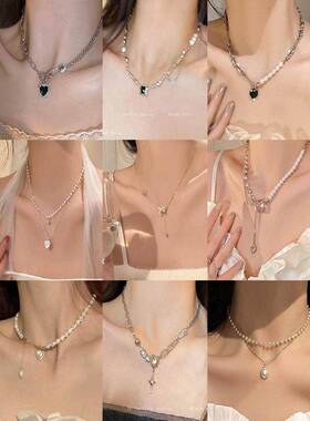 梦中山茶~珍珠项炼轻奢感设计高级感2025年新款锁骨炼双层女小众