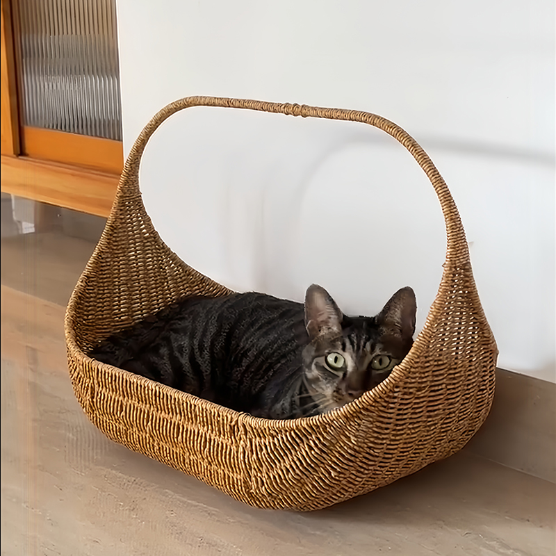 宠物窝藤编猫窝四季通用夏天菜篮子猫床布偶猫专用半封闭式编织窝