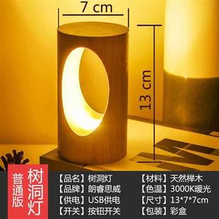 创意实木LED阅读台灯护眼充电北欧日式 新品 灯具卧室学生榉木